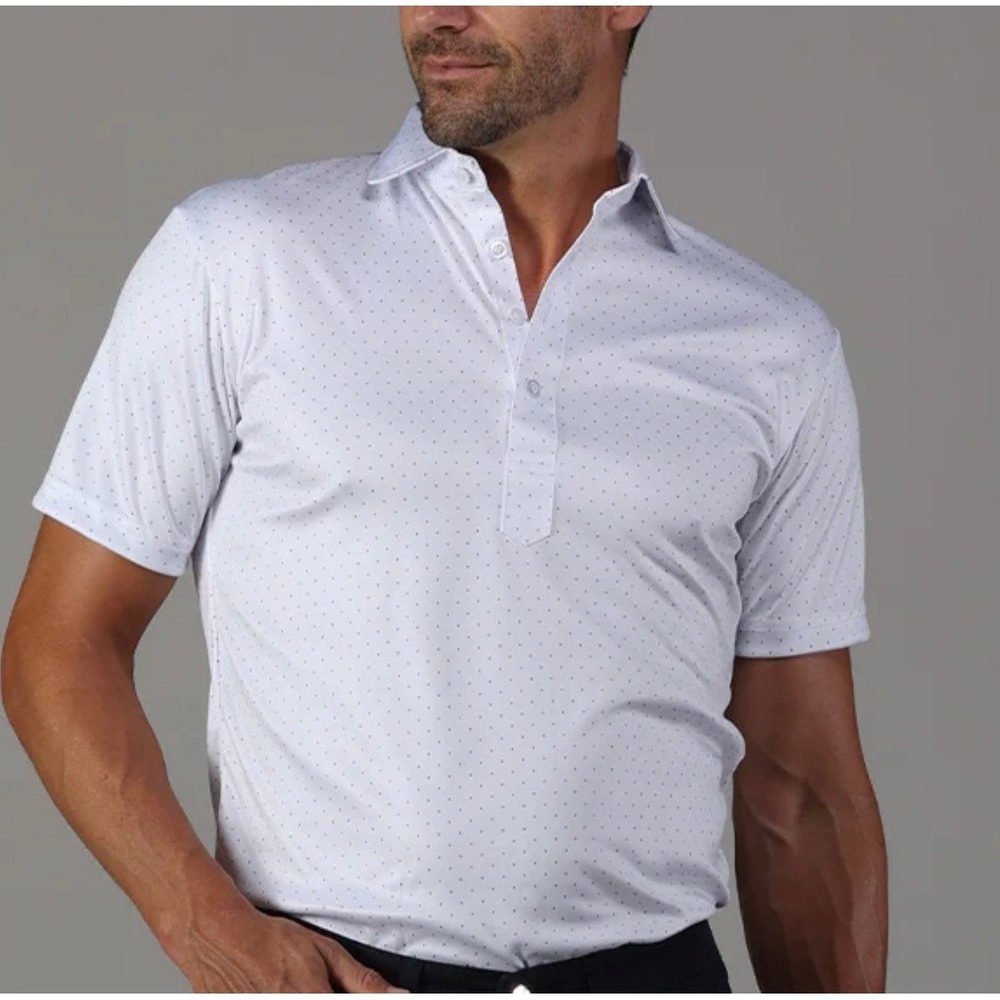 Collars & Co Golf Performance White Navy Polka Dot Dress Collar Shirt Small NWOT